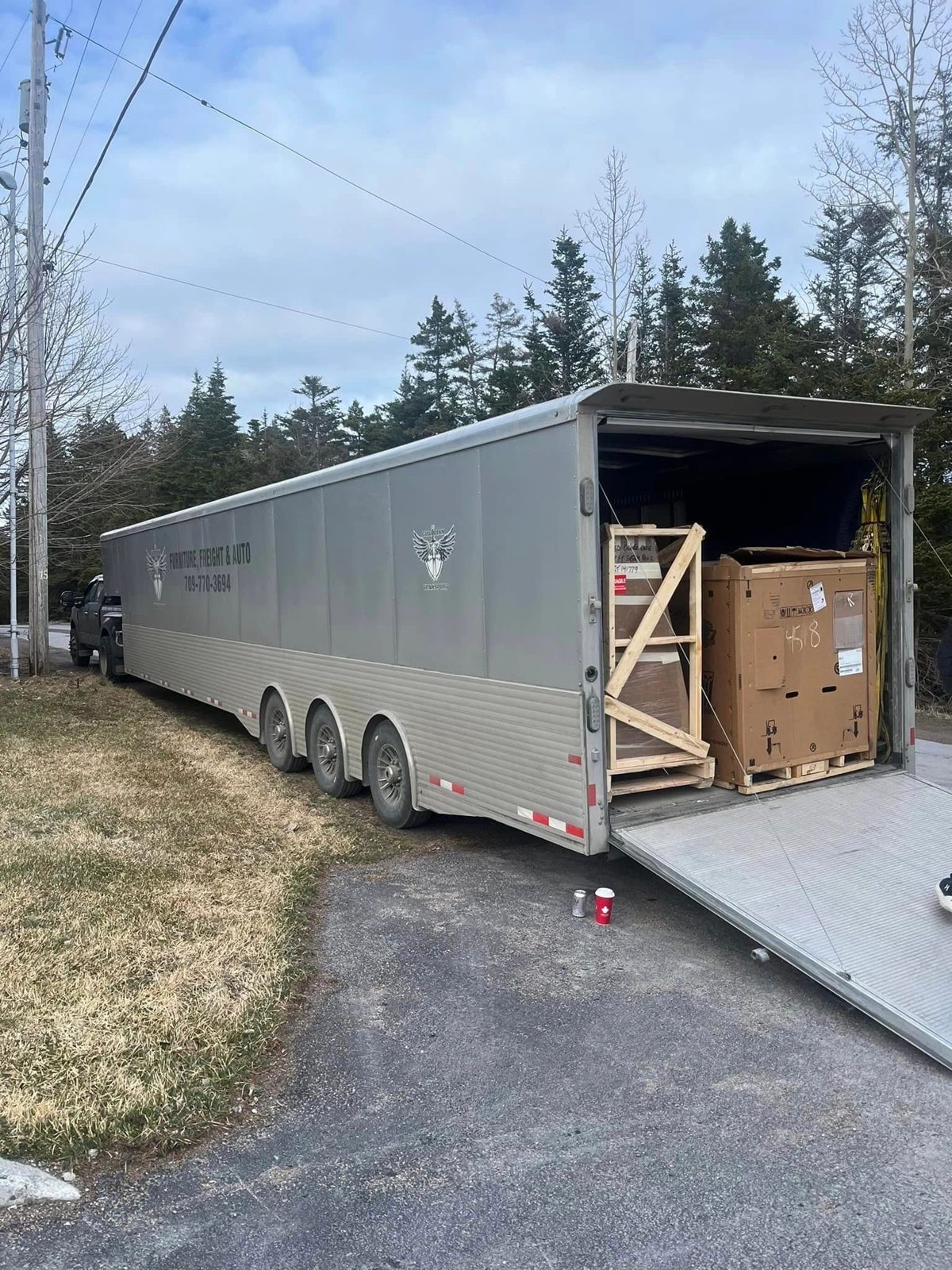 Crated freight, strapped and sealed