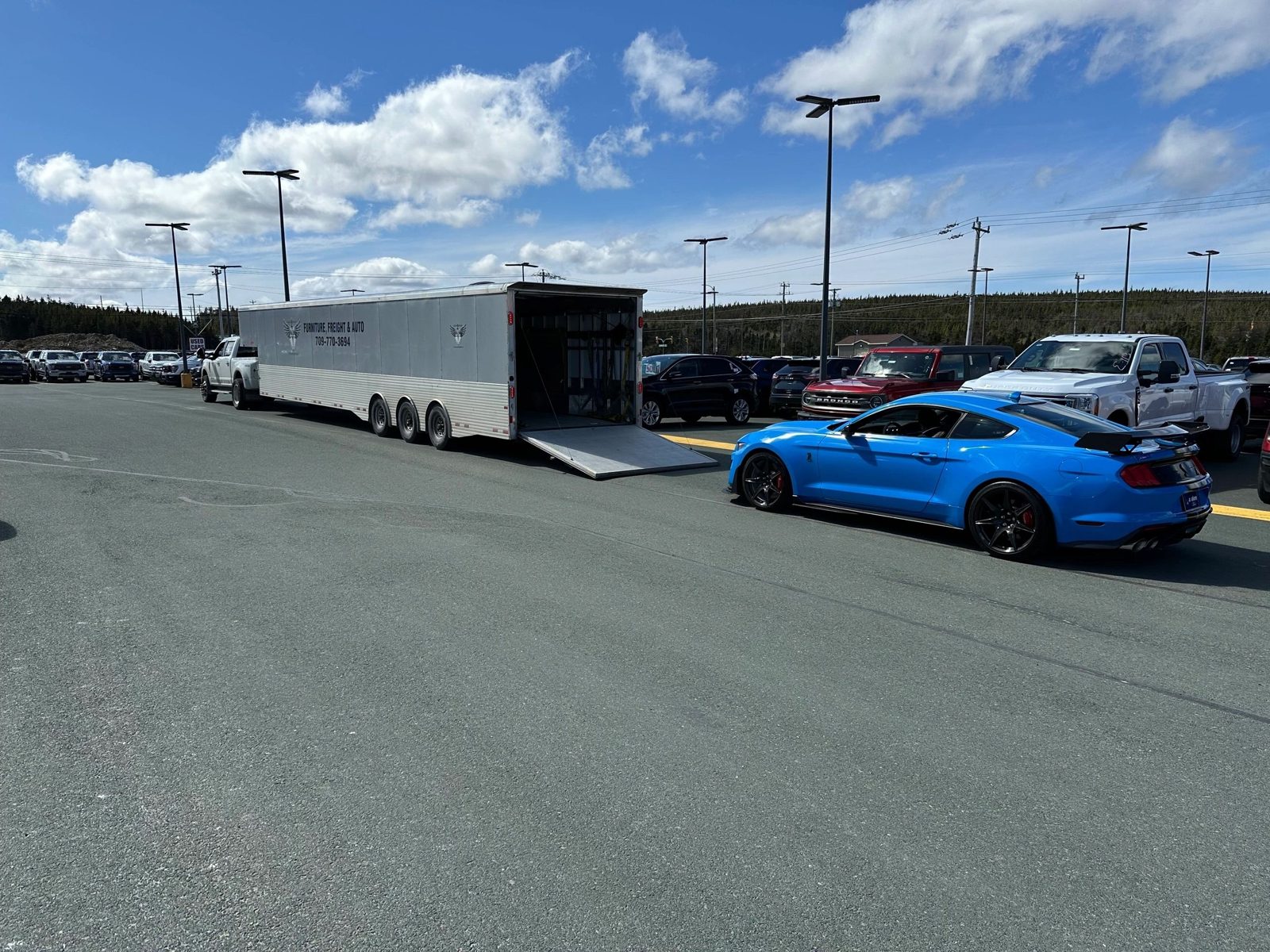 Loading a Shelby GT500 into our enclosed trailer